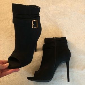 Black stiletto peep toe bootie